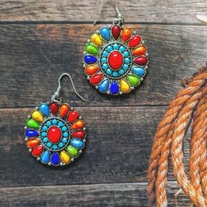 Colorful Western Boho Concho Drop Earrings